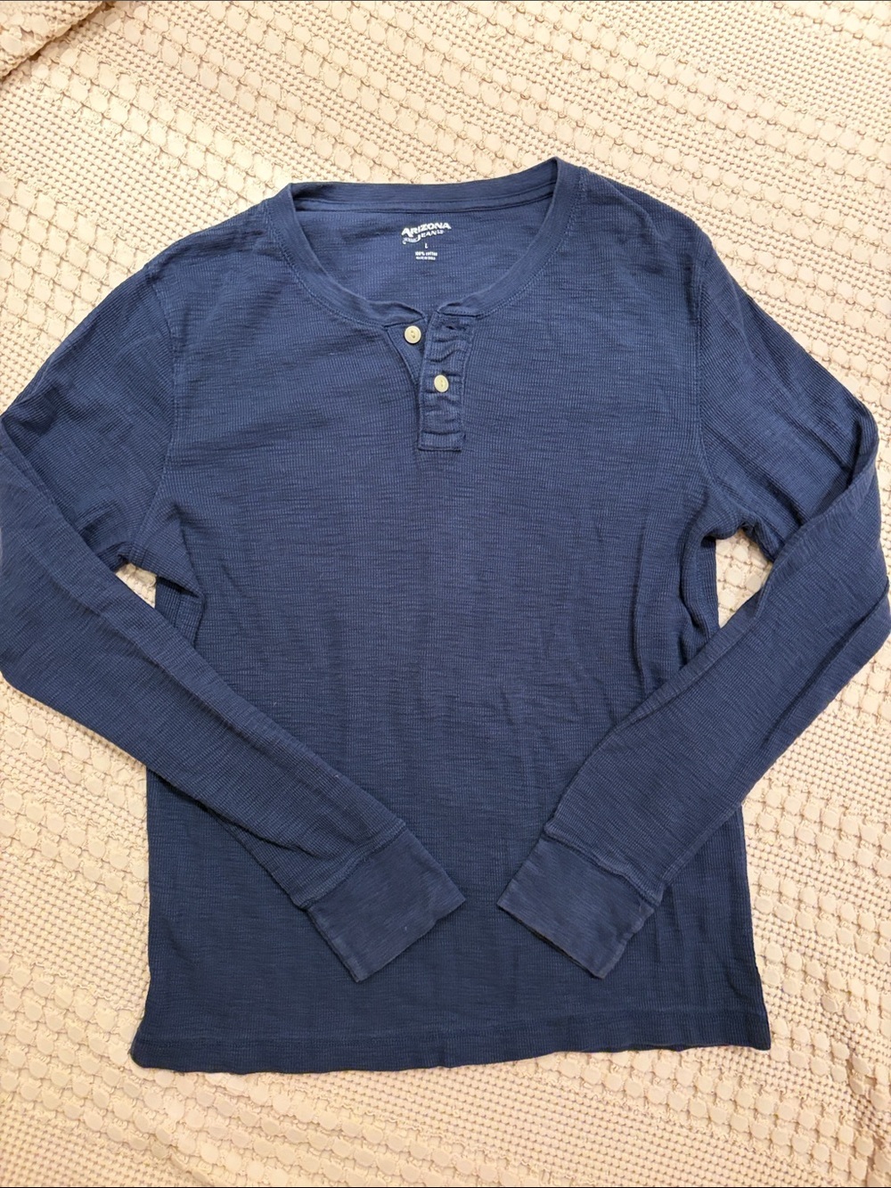 Arizona Jean Company Men's Navy Long-Sleeve Thermal Henley size L 100% Cotton